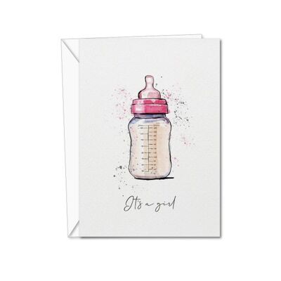 New Baby Girl Card | Personalised New Baby Card | New Born Baby bottle Card | Custom Baby Greeting Card (1044436407)