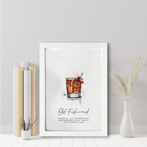 Old Fashioned cocktail recipe print. Old Fashioned cocktail. Cocktail lover. Cocktail lover gift. Cocktail wall art. (995146690-0)