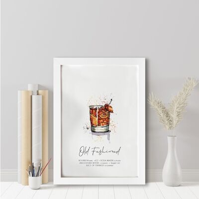 Old Fashioned cocktail recipe print. Old Fashioned cocktail. Cocktail lover. Cocktail lover gift. Cocktail wall art. (995146690-1)