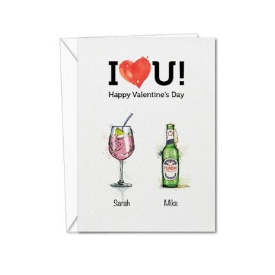 Te amo tarjeta del día de San Valentín | Tarjeta personalizada del día de San Valentín | Tarjeta personalizada de cócteles | Tarjetas Especiales San Valentín (1163168963)