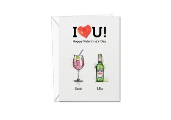Je t'aime carte de Saint Valentin | Carte Saint Valentin personnalisée | Carte Cocktails Personnalisée | Cartes spéciales Saint-Valentin (1163168963) 1