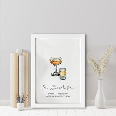 Pornstar Martini cocktail recipe print. Pornstar Martini cocktail. Cocktail lover. Cocktail lover gift. Cocktail wall art. (995149522-0)