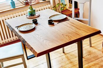 Table à manger chêne / massif / bord naturel / chemins de table / unique - 140cmx90cm 9