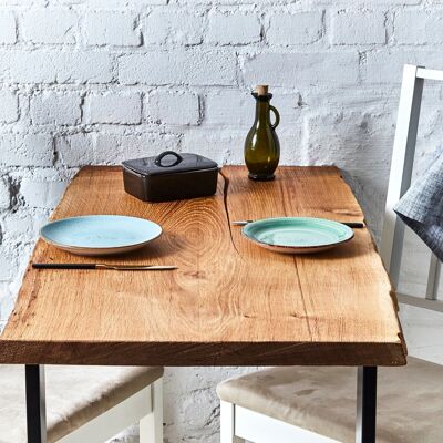 mesa de comedor pequeña / mesa de cocina de roble / única / caminos de mesa - 100 cm - patas de horquilla
