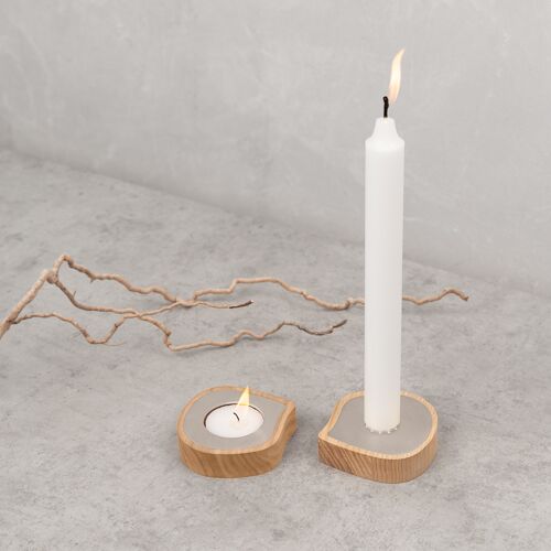 Tealight or taper candle holder | ash wood, stainless steel
