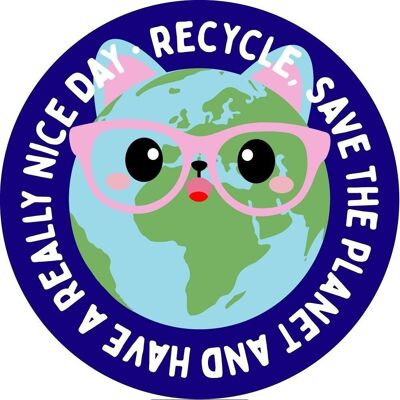 Sticker recycle box Cat planet 75MM