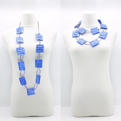 Aqua Plain Blue Squares Necklace - Hand painted - Blue