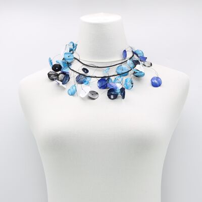 Hängende Blumenkorb-Halskette - handbemalt - lang - Blau