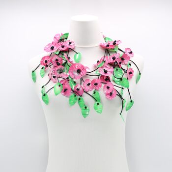 Bouteilles en Plastique Recyclées Coquelicot avec Collier Feuille Verte - Rose/Vert 2