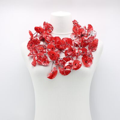 Big Water Lily Leaf Recycled Plastic Bottles Necklace - Hand gilded -  Red with Silver