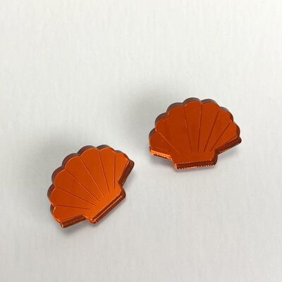 Scallop ring; sterling silver - mirror orange