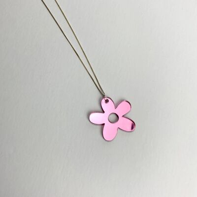 Flower power acrylic necklace - sterling silver - orange