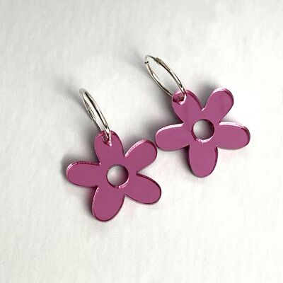 Créoles en acrylique Flower power - argent sterling - rose