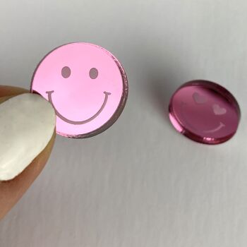 Clous acryliques visage souriant - argent sterling - rose - yeux de coeur 2