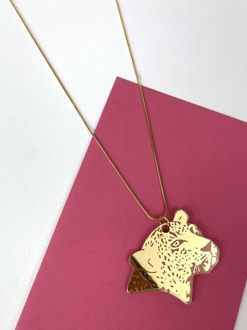 Fierce leopard necklace - gold snake chain - big pendant