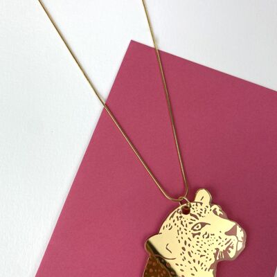 Collier léopard féroce - chaîne serpent dorée - gros pendentif
