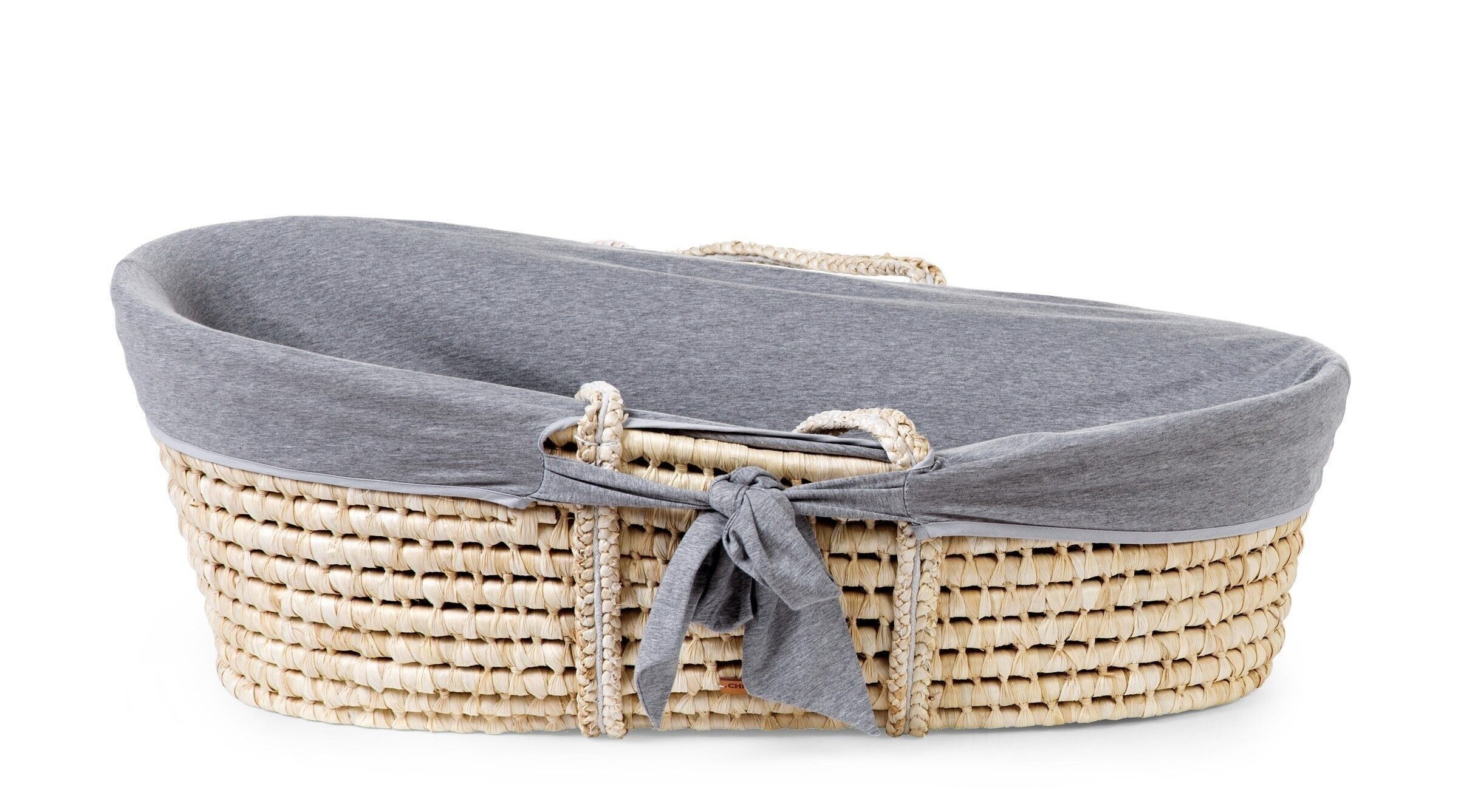CHILDHOME, Morbida cesta in mais naturale + materasso + rivestimento in jersey grigio - CHILDHOME
