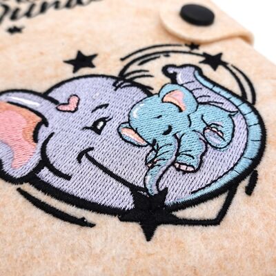 Funda de pasaporte madre-hijo elefante beige hecho a mano - Nuestro pequeño milagro