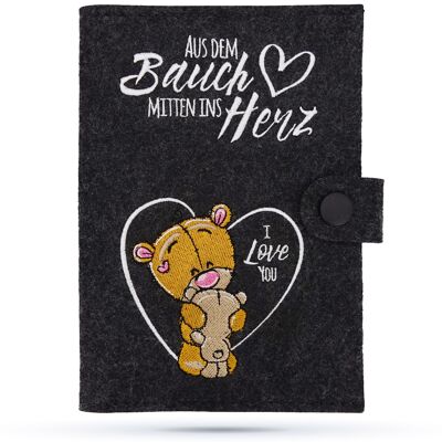 Mother's passport cover Mother's passport protective cover handmade dark gray bear – From the belly to the heart