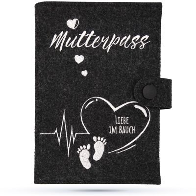 Protège passeport maternité Protège passeport maternité fait main gris foncé, petits pieds - amour dans le ventre