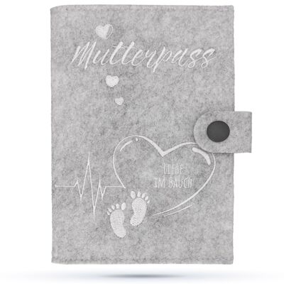 Cubierta del pasaporte de la madre Cubierta protectora del pasaporte de la madre hecho a mano gris claro pequeños pies - amor en el estómago