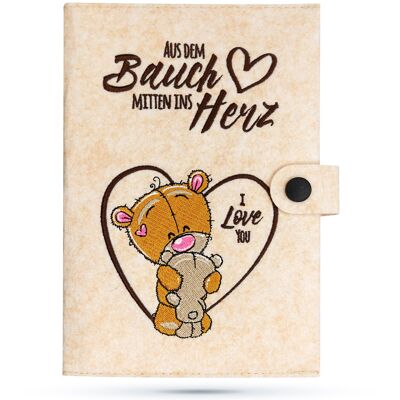 U-booklet cover children's examination booklet protective cover handmade beige bear - from the stomach straight to the heart