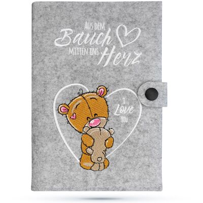 U-Heist Cover Children's Examination Booklet Protective Cover Handmade Light Gray Bear - From the stomach to the heart