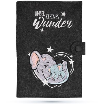 Cuadernillo en forma de U Cuadernillo de examen infantil Funda protectora Elefante gris oscuro hecho a mano - Nuestro pequeño milagro