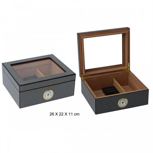 25 Cigar HUMIDOR glass carbon / 1102-CF