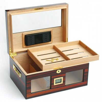 75 Cigar HUMIDOR brown with glass and digital hydrometer / 289-ED