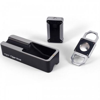 JIFENG SET cutter-lighter-ashtray black / JF-SET-02-BL