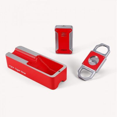 JIFENG SET cutter-lighter-ashtray red / JF-SET-02-R