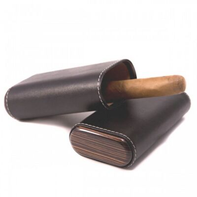 Cigar case - 3 cigars Ebony wood with cedar and leather / 4032