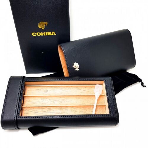 Travel cigar case COH. - 3 cigars leather black / COB-3C