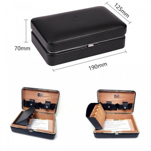 Travel cigar case - 4 cigars leather black / COB-4C