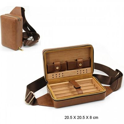 Cigar case handbag leather brown with cutter and lighter / 1071-BR