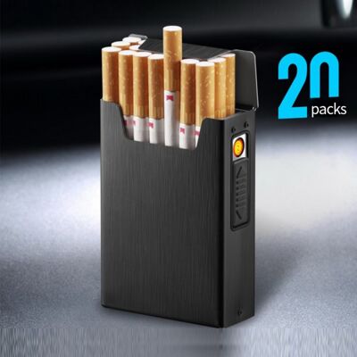 Heat coil lighter black 20 cigarette case  /GG / HC-011