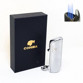 Coffret cadeau briquet 3 jets flamme COHIBA Silver / COB-528-SI