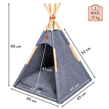 Tipi pour chiens et chats - une tente en feutre en 65x65x90cm jusqu'à 12kg | Lit pour chien et lit pour chat en gris anthracite avec oreiller + perles de nom GRATUITES 4