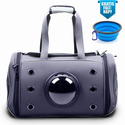 Cloudscout - La bolsa de transporte plegable para perros y gatos de hasta 15 kg | Maletín de transporte con ojo de buey homologado para línea aérea | Hecho de tela de malla resistente al desgarro + tazón plegable GRATIS