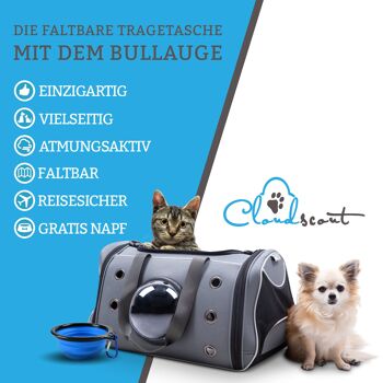 Cloudscout - Le sac de transport pliable pour chiens et chats jusqu'à 15 kg | Mallette de transport avec hublot homologuée pour compagnie aérienne | Fabriqué en tissu maillé résistant à la déchirure + bol pliable GRATUIT 5