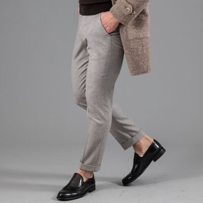 Stretch merino flannel trousers without pleats beige