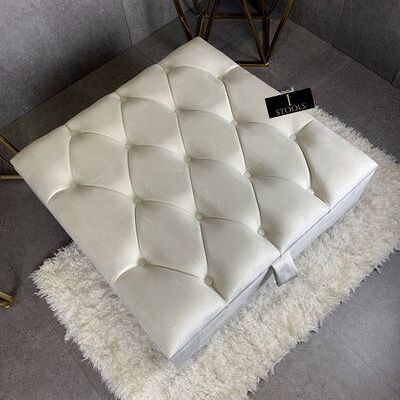 Creamy White Square Ottoman Storage - Creamy white Standard legs 2 cushions with insert