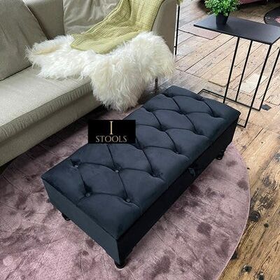 Black ottoman storage bench - Black Standard legs 2 cushions with insert