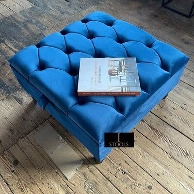 Blue Square Ottoman Storage - Blue Without cushions Standard legs