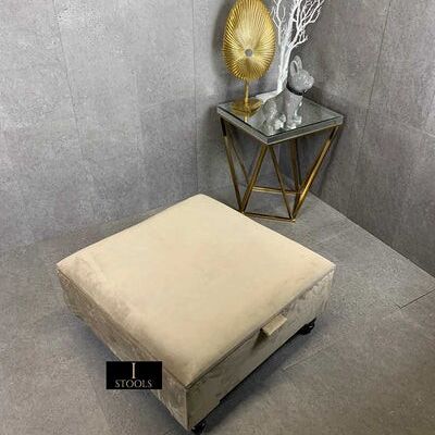 Champagne Beige Square Plain Top Ottoman Storage - Beige Standard legs Without cushions