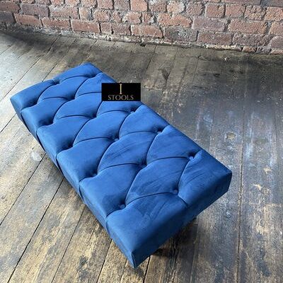 Blue Chesterfield Footstool - Blue Standard legs 2 cushions with insert