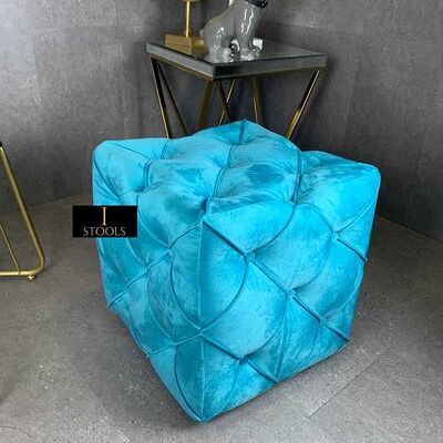 Aqua square cube deep buttoned coffee table - Teal aqua Without cushions