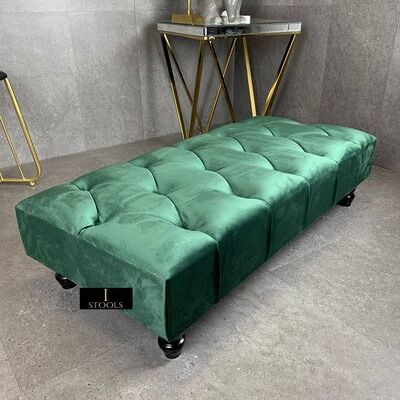 Green Chesterfield Footstool - Green Standard legs 2 cushions with insert