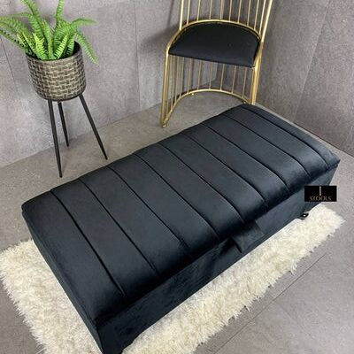 Black footstool storage box - Black Without cushions Black wooden legs with gold cap
